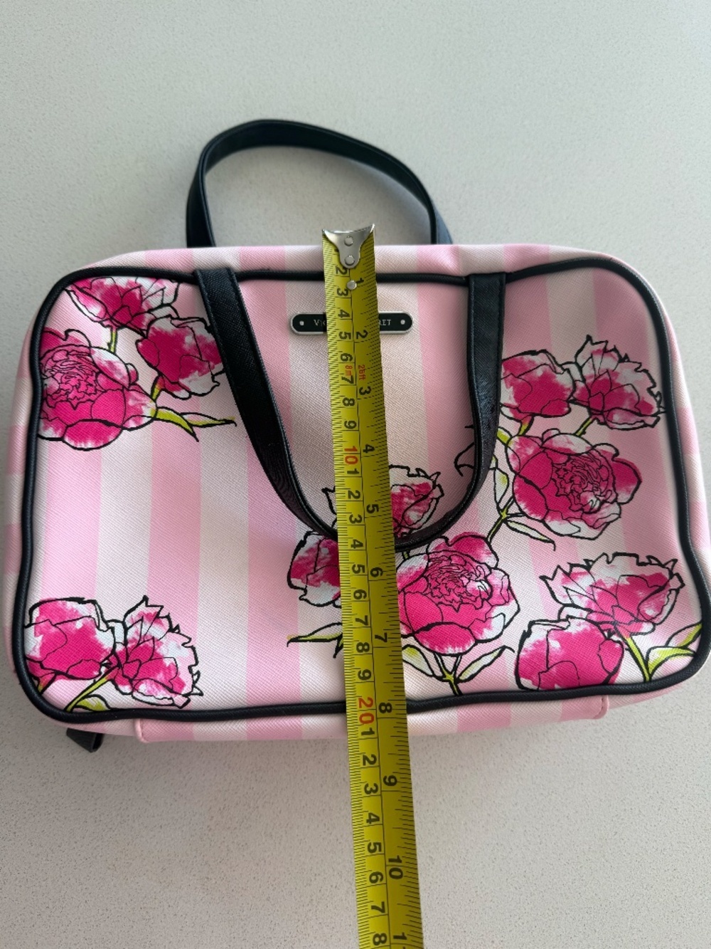 Victoria’s Secret Pink Stripe Floral Hanging Travel Makeup Bag Cosmetic Toiletry - Picture 8 of 10